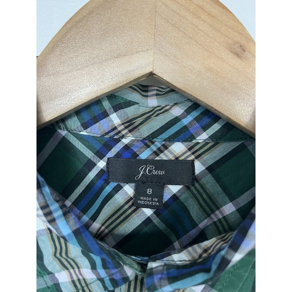 J Crew Shirt Womens Size 8 Blue Green Plaid Button Down Cotton Preppy Classic - Picture 5 of 9
